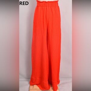 FROM PARIS Women's Red Wide-Leg Pants